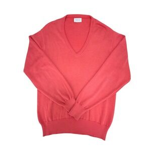 Vintage Brooks Brothers Makers Sea Island Cotton Sweater Mens 42 Pink V Neck USA